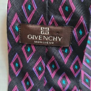 Givenchy tie silk necktie black pink blue diamond shape pattern men's accessory